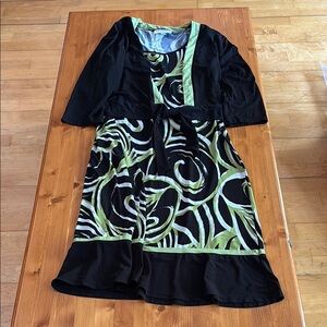 Elegant Black and Green Swirl Dress and jacket combo